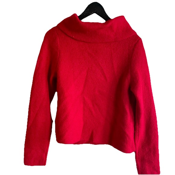 Adrienne‎ Vittadini Sweater M Winter Red wool Blend Cozy Wrap Cardigan - Picture 2 of 11